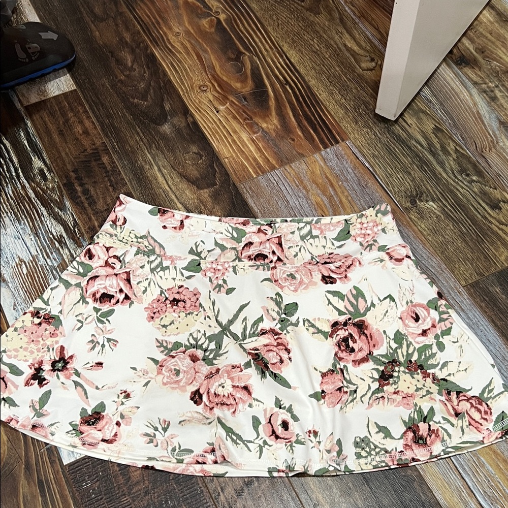 Floral A-Line Skort in Cream and Pink